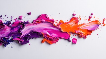 Abstract artwork featuring a bold smear of colorful oil paint, with vibrant purple blending into bright orange, capturing the energy and emotion through modern artistic expression.