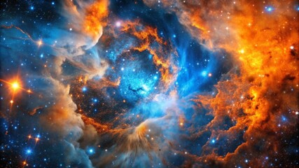 Wall Mural - a breathtaking view of a nebula, showcasing vibrant orange and blue hues, swirling gas clouds, and c