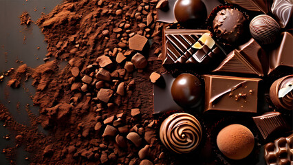 Wall Mural - Chocolate piece with different truffle and chocolate powder