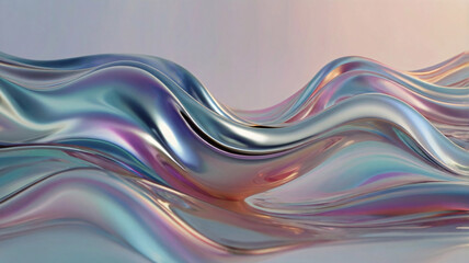 Sticker - shiny chrome background with fluid, iridescent waves and a silver gradient, enhanced by neon purple 