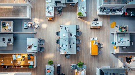 Wall Mural - An Overhead View of a Modern Office with Multiple Desks and Chairs