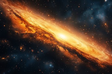 Wall Mural - a stunning view of a spiral galaxy illuminated by vibrant orange and yellow hues against a dark cosm