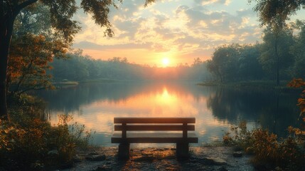 Wall Mural - Peaceful Outdoor Meditation Session by a Lake During Sunrise