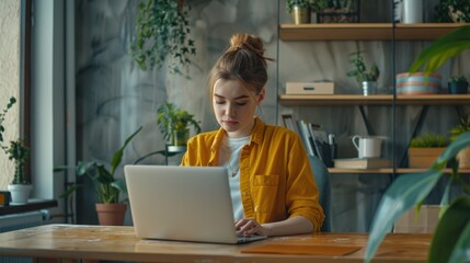 Canvas Print - The woman using laptop