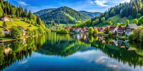 Wall Mural - beautiful lake in the black forest surrounded by lush greenery and quaint villages, titisee, germany