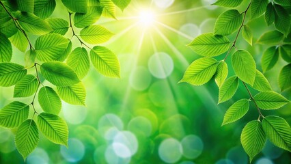 Wall Mural - Vibrant green leaves in sunlight creating bokeh effect, green, leaves, sunlight, bokeh, effect, vibrant, nature, outdoors, foliage