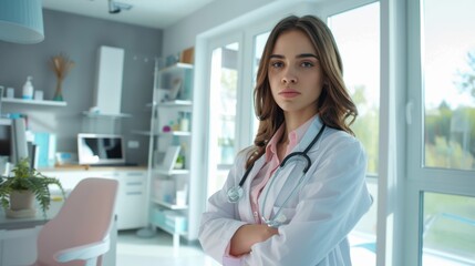 Wall Mural - The female doctor in stethoscope