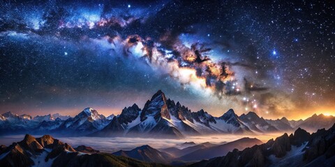 Wall Mural - A stunning image of the galactic peaks at night, showcasing the beauty of the cosmos, galaxy, stars, night sky, space