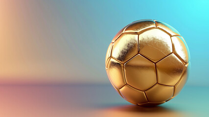 a golden soccer ball with a gradient background.