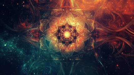 a colorful, abstract painting of a flower with a yellow center
