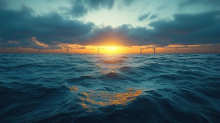 Wall Mural - Wind Turbines at Sunset