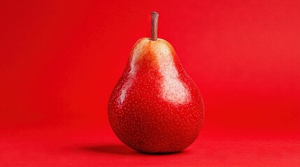   Red pear on red background with white background