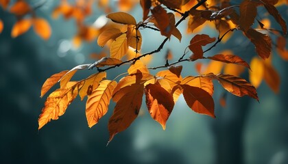 Wall Mural - The autumn leaves look particularly charming under the sunshine, showing warm orange and gold colors.