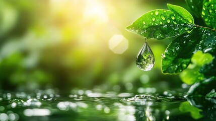 A nature in water drop with green ecology background.