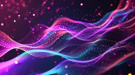 Wall Mural - Abstract Digital Wave with Glittering Lights