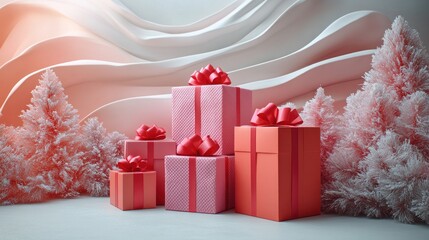 Poster - Pink and Red Gift Boxes with Christmas Trees