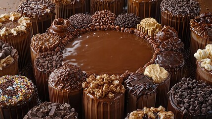 Canvas Print -   A stunning display of chocolate cupcakes, topped with luscious chocolate frosting and sparkling sprinkles