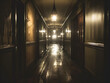 © ron - A spooky hotel setting with dim, flickering lights and the sound of creaking floorboards.