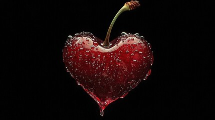 Wall Mural -   A heart-shaped object adorned with droplets and a solitary blossom