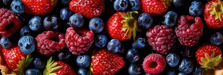 Wall Mural - Homemade Tart with Summer Berries Viewed from Above