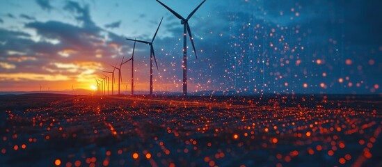 Wall Mural - Wind Turbines at Sunset