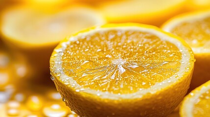 Sticker -   A close-up of a sliced orange with drops of water on top, set against a backdrop of the entire orange