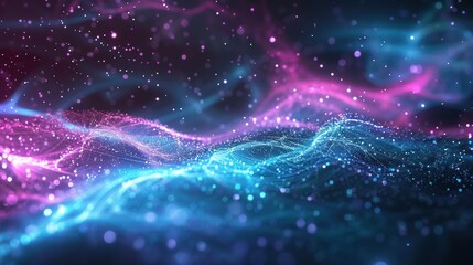 Wall Mural - Abstract Cosmic Landscape with Glowing Particles