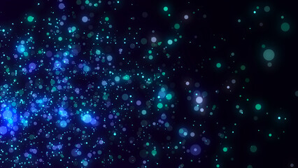 Fototapete - Blue dust particles with bokeh effect. Abstract background of particles. Cosmic galaxy illustration. 3d rendering.
