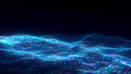 Wall Mural - wave of particles and lines. big data visualization. abstract color background with a dynamic wave. 