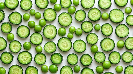 Canvas Print -   Arranged cucumbers in half, pattern on white surface