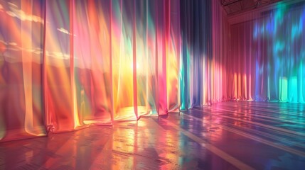 Wall Mural - Reflective Aurora Curtains: Curtains of light with aurora effects, casting colorful shadows.