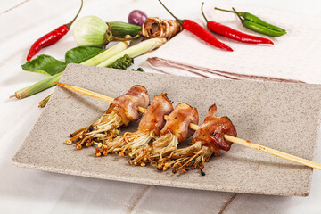 Canvas Print - Thai Street foof satay with bacon and mushroom