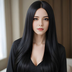 Wall Mural - Long Straight Black Wig Cosplay Black Wig for Fashion Women