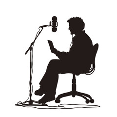 vector silhouette of a blogger hosting a podcast on a white background . Generative AI