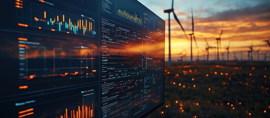 Wall Mural - Wind Turbine Data Visualization at Sunset