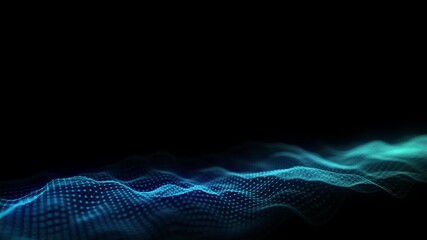 Wall Mural - Abstract wave with blue light on black background. Science background with moving dots. Network connection technology. Digital structure with particles. 3d rendering.