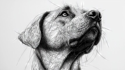 Sticker -   A black-and-white illustration of a dog's upward gaze, with its mouth wide open