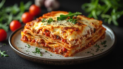 Canvas Print - Lasagna with Tomato Sauce and Cheese