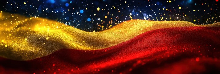 Independence day of Venezuela. Horizontal banner. Free space for text. Abstract background in colors of Venezuelan flag. Yellow, blue and red illustration with stars