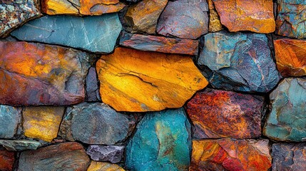 Wall Mural -   A close-up of a rocky wall featuring varied rock shades