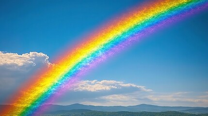 Wall Mural -   A rainbow in the sky is surrounded by mountains