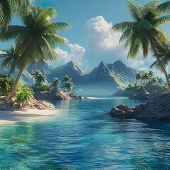 Wall Mural - Exquisite tropical island with palm trees, white sandy beaches, and crystal waters picture