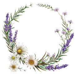 Poster - PNG Floral wreath with lavender daisies