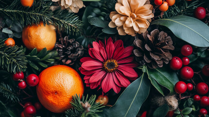 Canvas Print - christmas wreath with berries