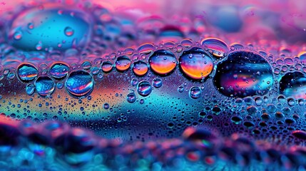 Wall Mural -   Close-up of water droplets on colorful background