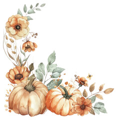 Sticker - PNG Autumn pumpkins floral watercolor illustration