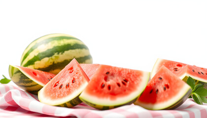 Wall Mural - Freshly sliced watermelon at a summer picnic isolated with white highlights, png