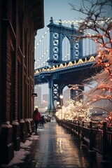 Wall Mural - Brooklyn's Dreamscape A Surreal Snowy Night in Atmospheric Hues