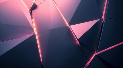 Abstract geometric background with pink and dark elements forming intricate shapes and patterns. Futuristic design with glowing lines.