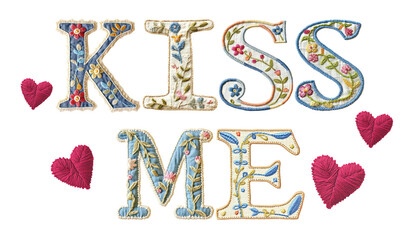 Canvas Print - Kiss me word png embroidery font, transparent background